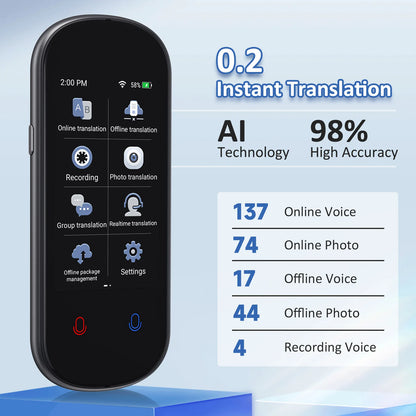 Z2 Instant AI Voice Translator – 3.1'' Touchscreen, Real-Time with Recording