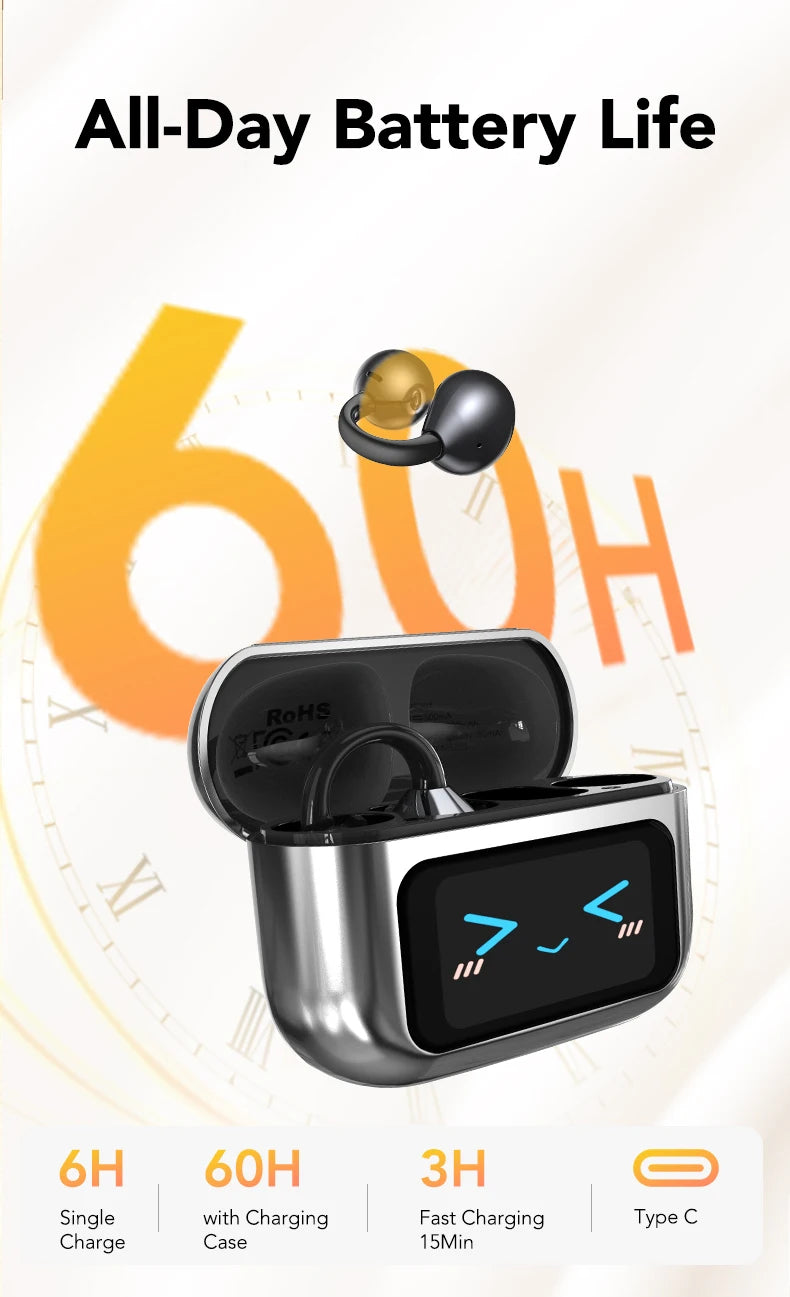 MINISO MS201 Bluetooth EarClip Headphones – AI Translator, 60H Playtime