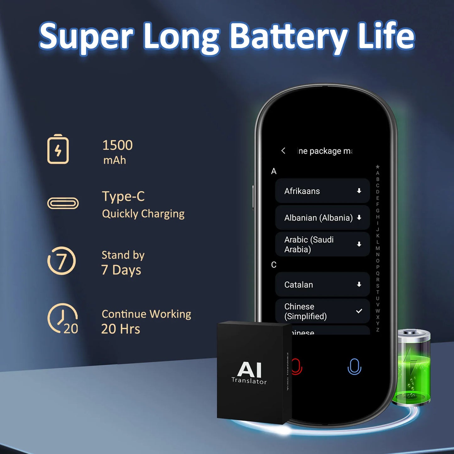 Z2 Instant AI Voice Translator – 3.1'' Touchscreen, Real-Time with Recording