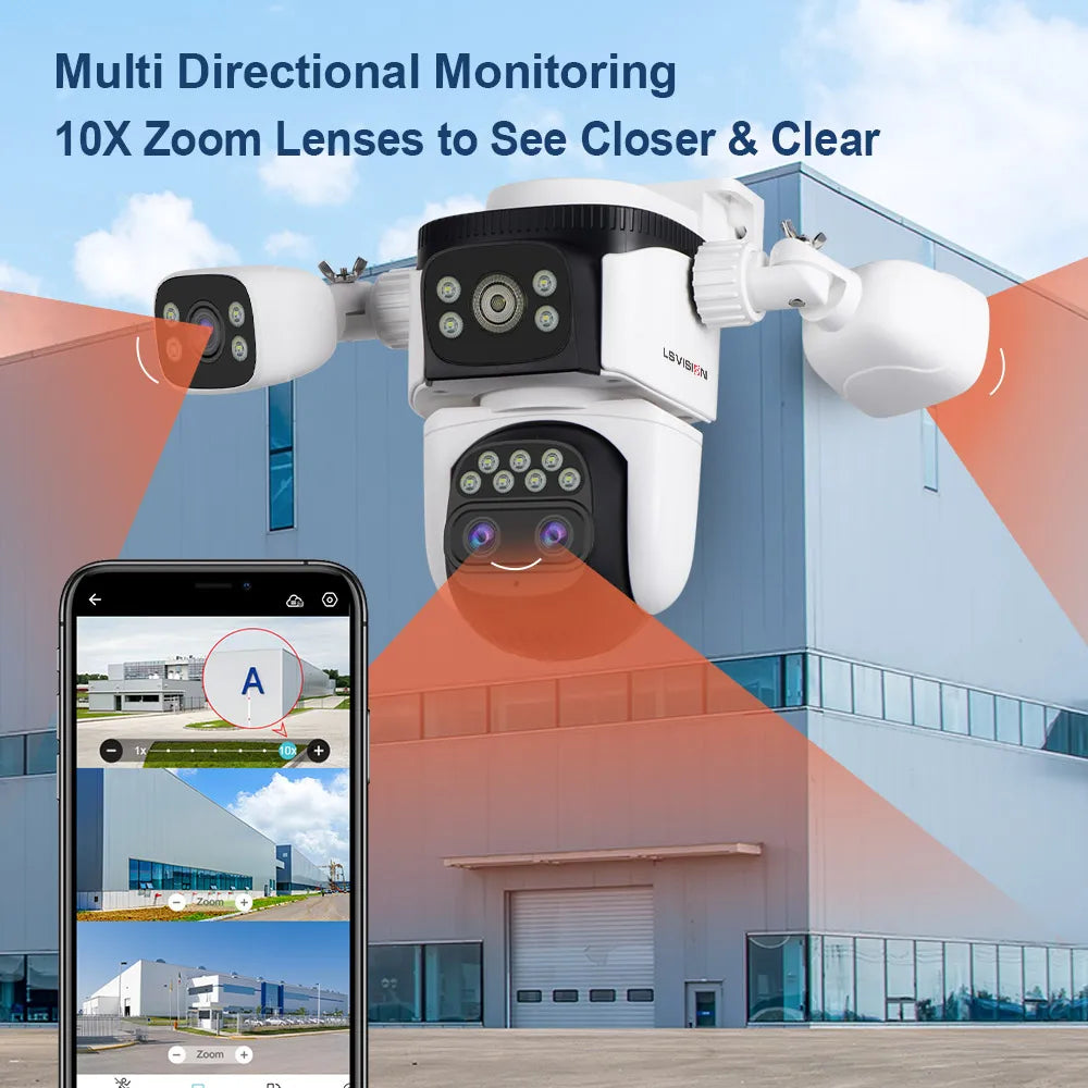 LS Vision 20MP Outdoor WiFi Camera – 4 Lens, 10X Zoom, Auto Tracking