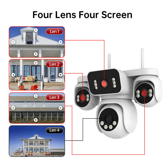 10K 20MP WiFi Security Camera – 4 Lens, 360° PTZ, 16X Zoom