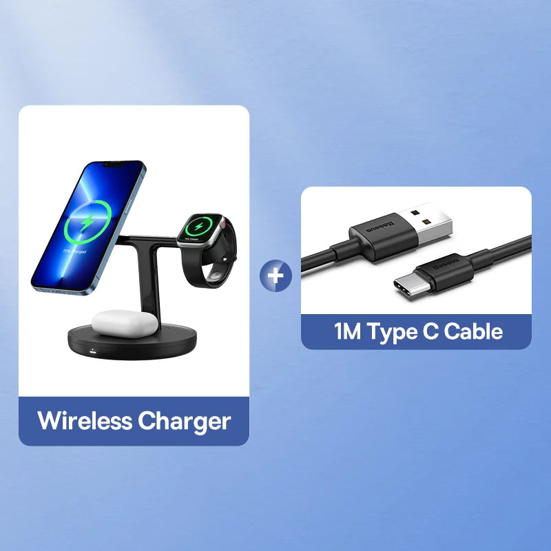 Baseus 3-in-1 20W Magnetic Wireless Charger – iPhone, AirPods & Apple Watch