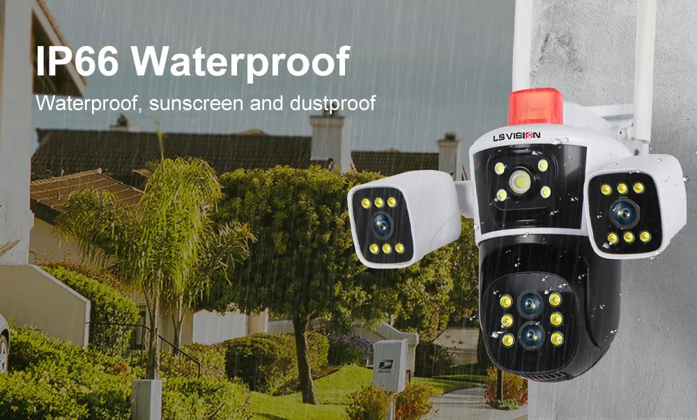 LS Vision 8K 16MP WiFi Camera – 4 Lens, 360° PTZ Outdoor Security