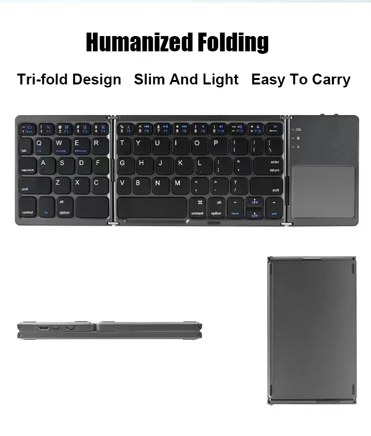 Folding Bluetooth Keyboard with Touchpad – Mini Wireless, Universal 3-System