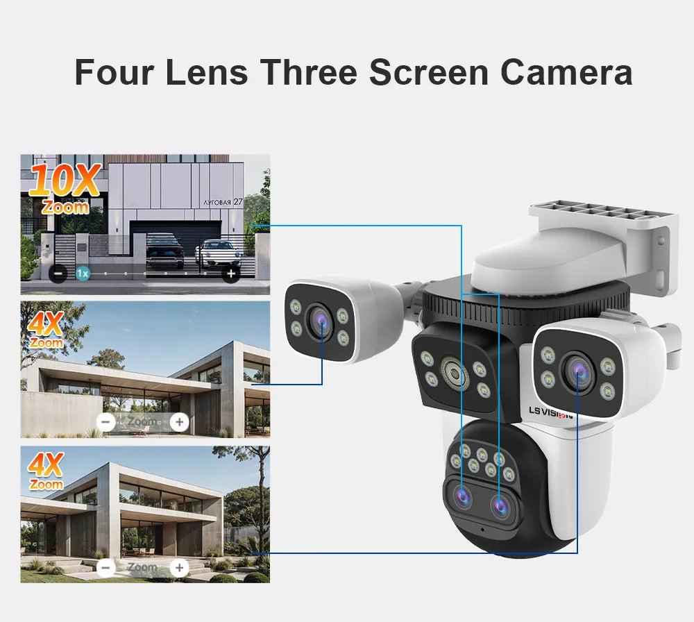 LS Vision 20MP Outdoor WiFi Camera – 4 Lens, 10X Zoom, Auto Tracking
