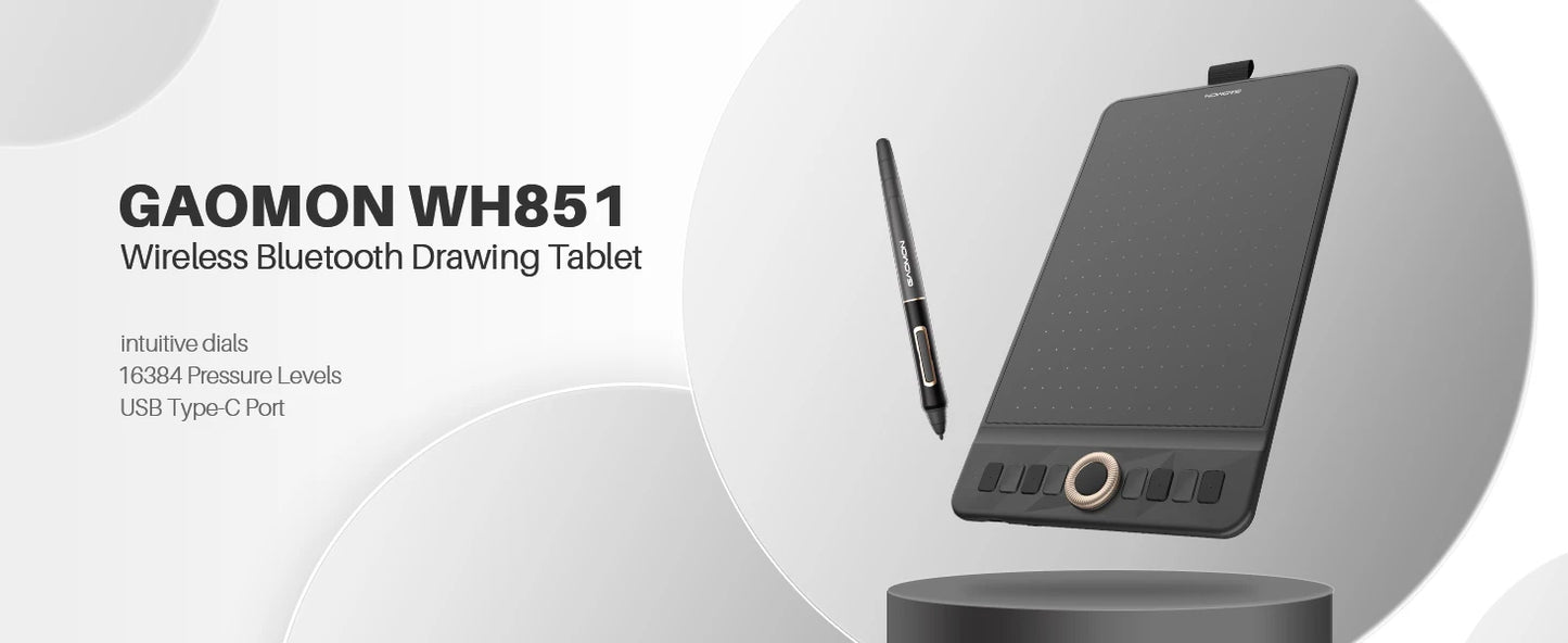 GAOMON WH851 Wireless Graphics Tablet – 16K Pen Pressure, 8x5'' Drawing Pad